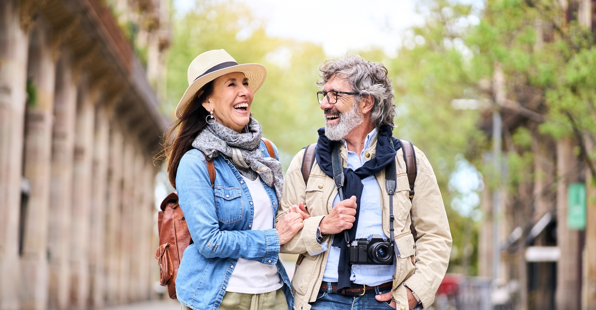 An elderly couple exploring